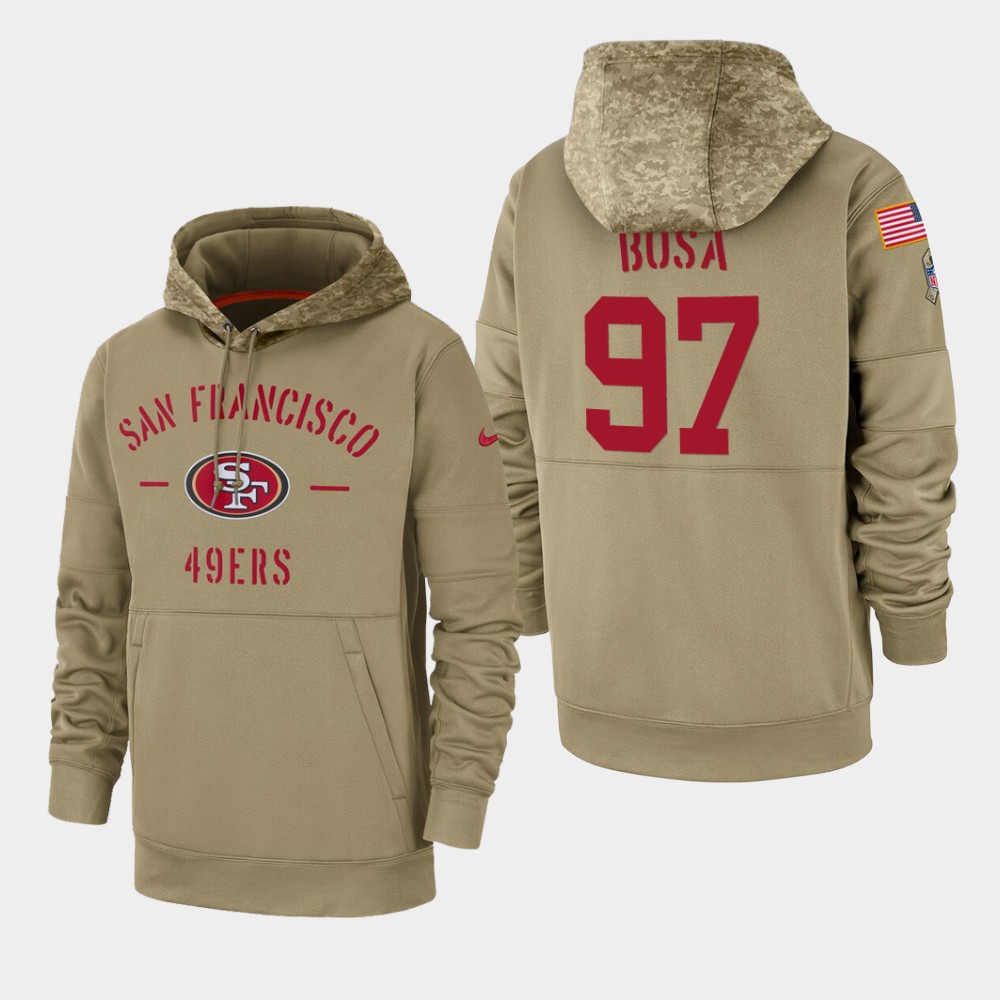Men's San Francisco 49ers #97 Nick Bosa Tan 2019 Salute to Service Sideline Therma Pullover Hoodie